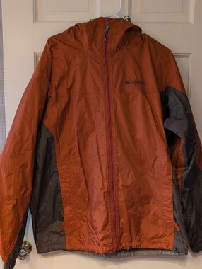 Columbia Hooded Rain Jacket in Rust Orange and Charcoal